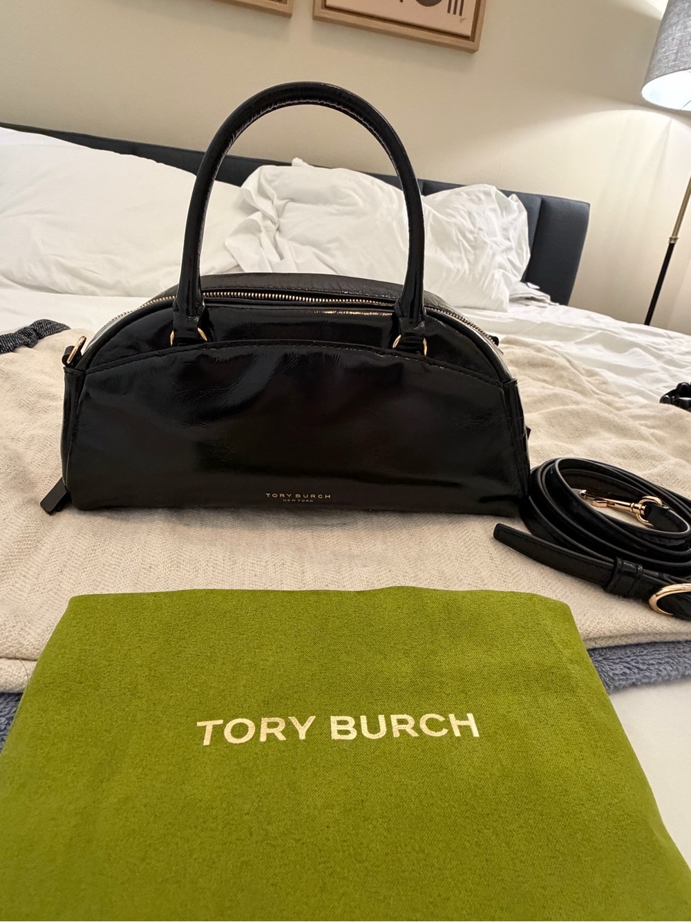 Tory Burch Black Leather Dome Satchel